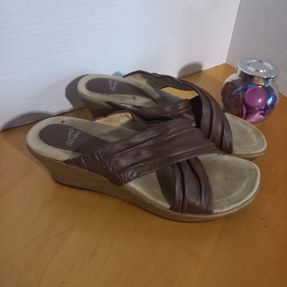Dansko avalon crossstrap leather wedge sandals size 37 6.5/7 brown - Picture 8 of 11